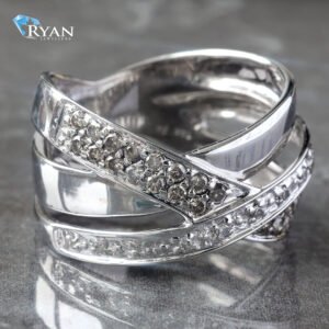 0.35CTW Natural 3 Row Cross Over 2 Row Pave, 1 Row High Polish Band