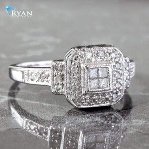 0.25CTW Four Princess Cluster Center with Cushion Halo Ring