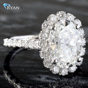 4.10CTW Oval Diamond With Fancy Halo Ring