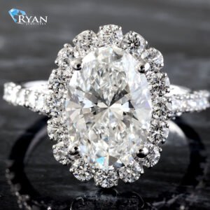 4.10CTW Oval Diamond With Fancy Halo Ring