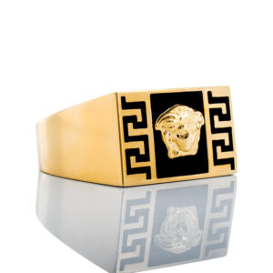 Black Enamel Medusa Rectangle Center with Greek Key Ring