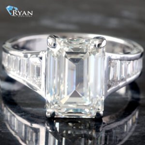 7.43CTW LAB Diamond Emerald Solitaire With Tapered Baguette Bezel shoulders