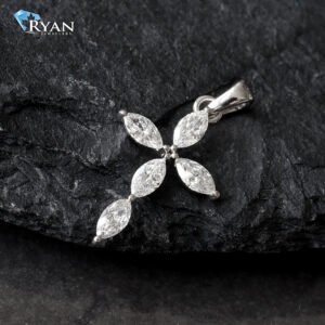 0.32CTW LAB Marquise Dainty Diamond Cross With High Polish Bail