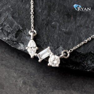 0.32CTW LAB 3 Stone- Marquise, Emerald & Round Mosaic Bar Necklace