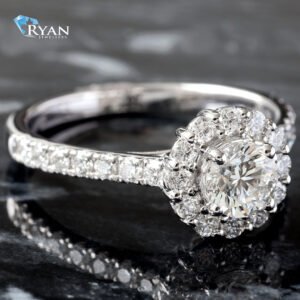 1.00ctw Round Lab Grown Diamond Halo Ring 14K White Gold