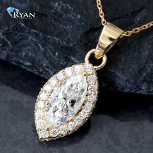 1.40CTW LAB Marquise With Halo Pendant On Chain