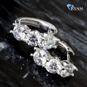 2.00CTW LAB Three Round Diamond Shared Prong Huggie Hoops