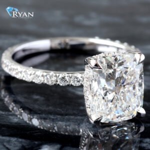 3.62CTW LAB Cushion Center With Pave Shoulder And Hidden Halo