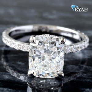 3.62CTW LAB Cushion Center With Pave Shoulder And Hidden Halo