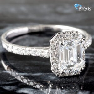 1.35CTW LAB Emerald Center With Cathedral Pave Halo & Shoulders