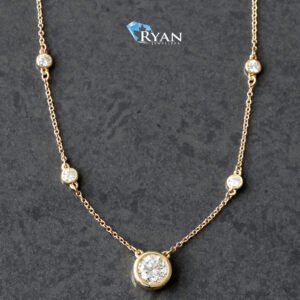 1.00CTW LAB Round Bezel Solitaire With 4 Bezel Accents On Rolo Chain