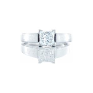 0.92ct Princess Cut Solitaire Upswept Flat Edge Shoulders 14k White Gold