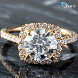2.60ctw Round Solitaire Cushion Halo with Pave Shoulders Ring
