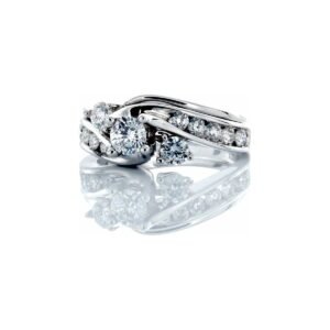 1.00CTW Past Present Future Bridal Set with Channel Set Diamond Shoulders 14k White Gold