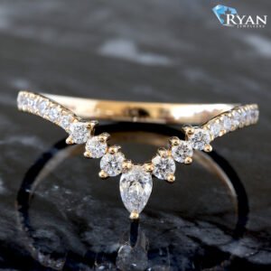 0.34ctw Contour V Shape Marquise and Round Pave Shoulders Band