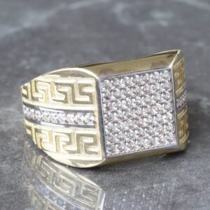 Square Cubic Ring W/ Greek Key Shoulders
