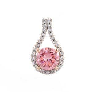 1.00ctw Round Pink Diamond Solitaire Pave Set Teardrop Slider Pendant