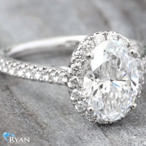 2.11CTW Oval Solitaire with Halo and Pave Diamond Shoulders Ring