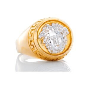 Round Medusa Greek Key Halo Ring