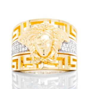 Wide Medusa with Greek Key Cut Out Sides and CZ Center Ring