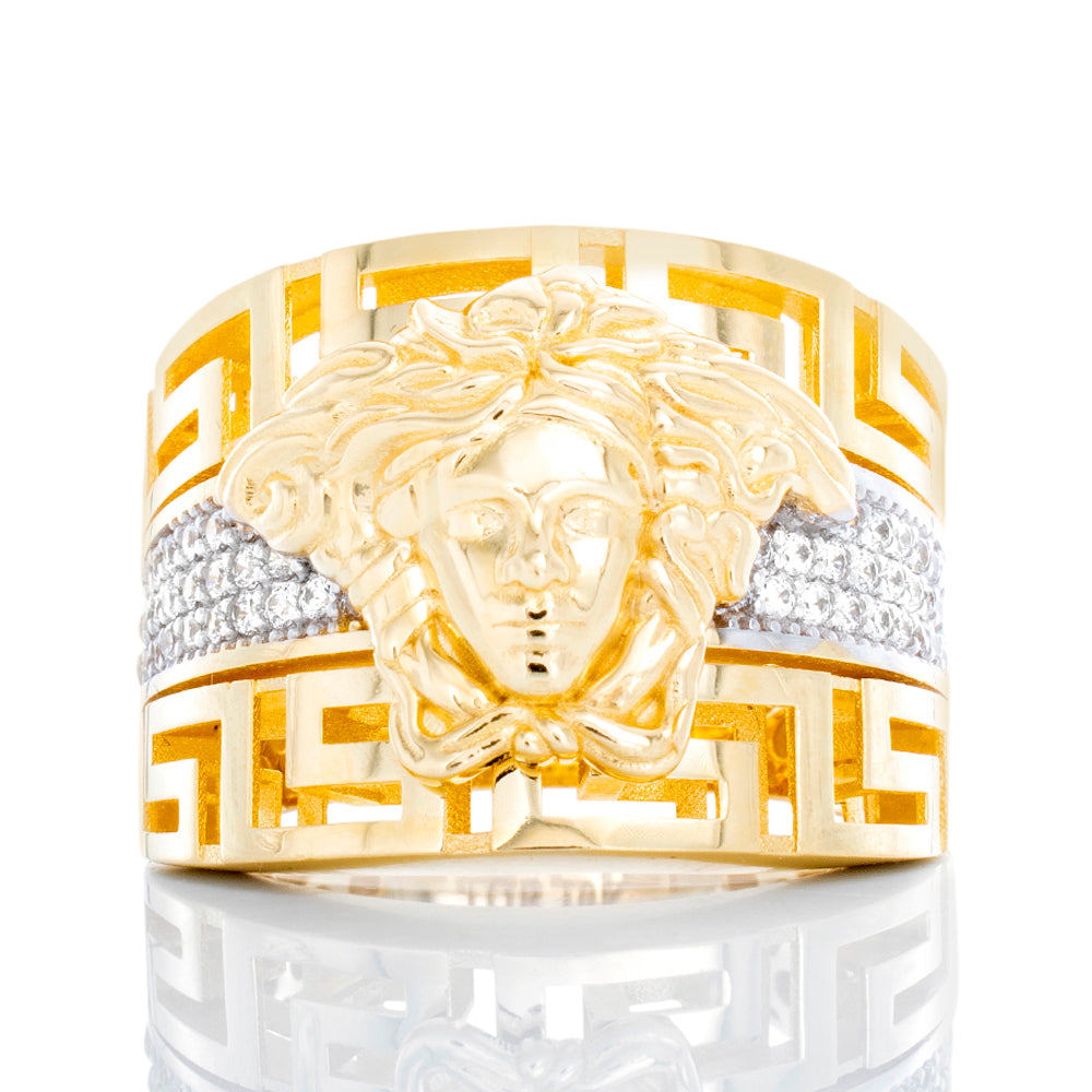 Wide Medusa with Greek Key Cut Out Sides and CZ Center Ring