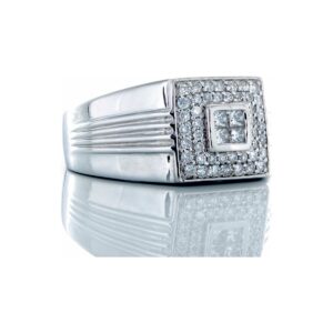 0.50ctw Princess Quad Center, Double Halo Grooved Shoulders 14k White Gold