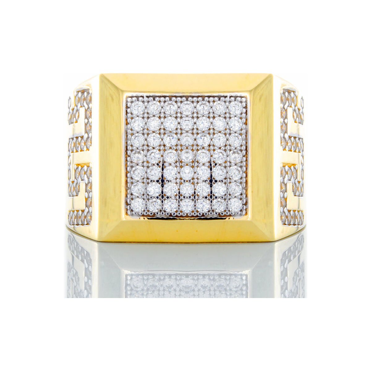 Square Top Beveled Edges W/ Greek Key Shoulder Ring