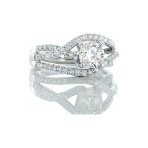 1.34CTW Natural Round Solitaire with Three Open Cross Over Wave Design Shoulder Ring