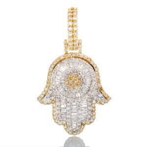 0.80ctw Small Hamsa with Bagutte and Raised Round Cluster Center Pendant