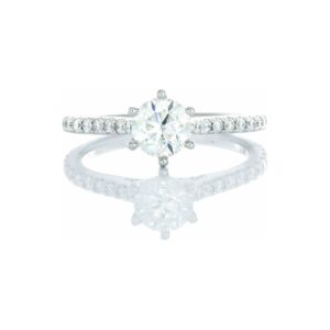 1.11ctw Six Prong Set Round Brilliant Cut Solitaire with Upswept Diamond Pave Shoulders 18kt White Gold