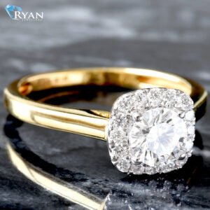 1.00ctw Round Brilliant Solitaire Cushion Halo Diamond Accent Profile Ring