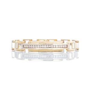 0.50ctw Diamond Channel Set Bar Two Tone Sectional Square Link Bracelet 14k Gold