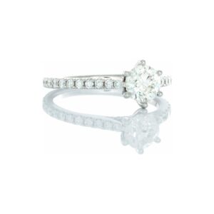 1.11ctw Six Prong Set Round Brilliant Cut Solitaire with Upswept Diamond Pave Shoulders 18kt White Gold