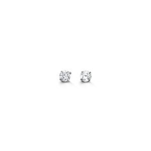 3mm Round Cut Cubic Zirconia Stud Earrings in White Gold