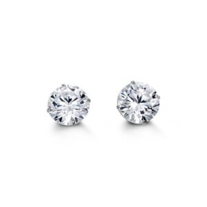 8mm Round Cut Cubic Zirconia Stud Earrings in White Gold