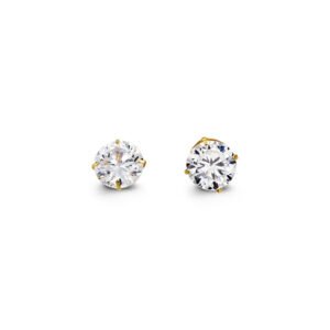 6mm Round Cut Cubic Zirconia Stud Earrings in Yellow Gold
