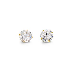 7mm Round Cut Cubic Zirconia Stud Earrings in Yellow Gold