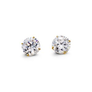 8mm Round Cut Cubic Zirconia Stud Earrings in Yellow Gold