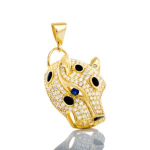 Panther Head with Blue Sapphire Eyes 10k Gold