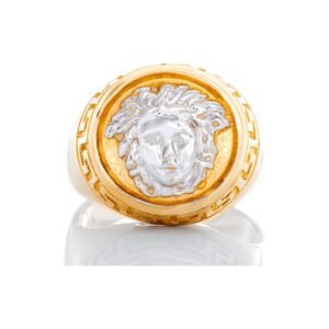 Round Medusa Greek Key Halo Ring