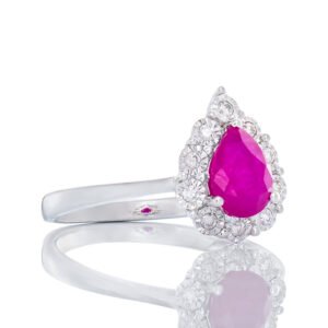 Pear Cut Ruby with Diamond Halo
