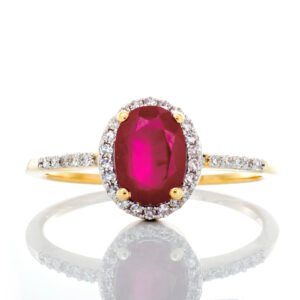0.12ctw Oval Ruby with Pave Halo and Shoulders Diamond