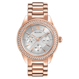 #WATCH BULOVA LADY ROSE RND CASE SILVER DIAL DOUBLE ROW CRYSTAL BEZEL