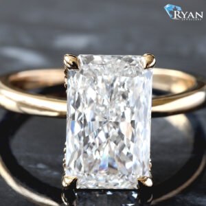 3.72ctw Radiant Solitaire with Hidden Halo and Pave V Shape on High Polished Shoulders Ring