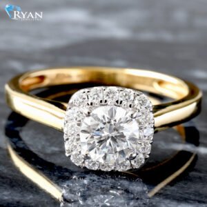 1.00ctw Round Brilliant Solitaire Cushion Halo Diamond Accent Profile Ring