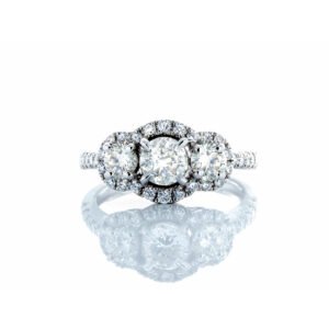 1.34ctw Past Present Future Three Diamond Ring with Halo 18k White Gold