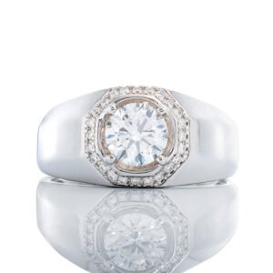 1.17ctw Lab Diamond Round Brilliant  Solitaire Center with Octagon Halo and High Polished Shoulders Ring