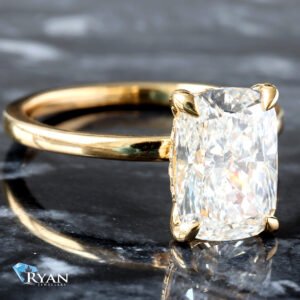 3.10ctw Elongated Cushion Solitaire with Hidden Halo and High Polished Shoulders