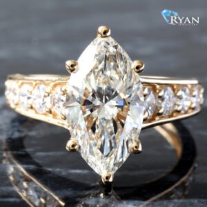 3.75CTW LAB 8 Prong Marquise Center With Graduating Tapered Diamond Shoulders & Herringbone Design Profile