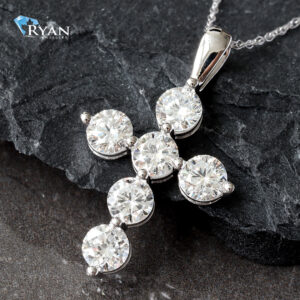 1.50CTW LAB 6 Diamond Single Prong Bubble Set Cross Pendant With High Polish Bail